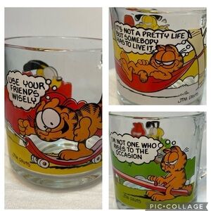 3 Vtg Mcdonald’s Garfield Jim Davis Glass Mugs 3 Different Scenes Tea/Coffee